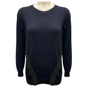 STELLA MCCARTNEY NAVY 2013 EMBELLISHED WOOL AND SILK KNIT SWEATER